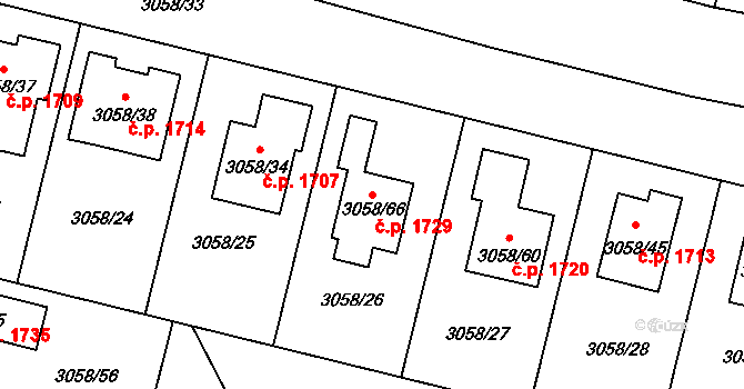 Bystřice nad Pernštejnem 1729 na parcele st. 3058/66 v KÚ Bystřice nad Pernštejnem, Katastrální mapa