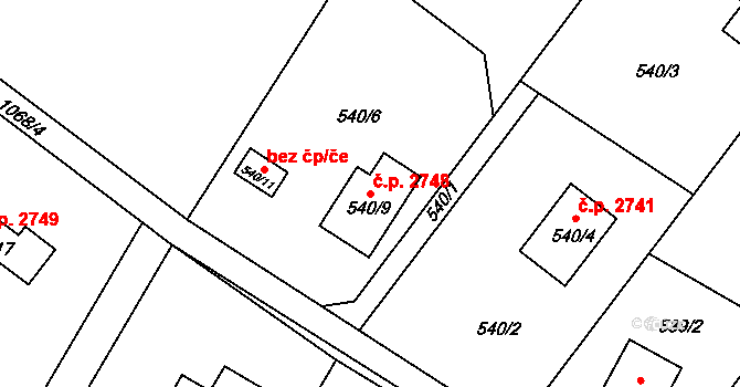 Rožnov pod Radhoštěm 2748 na parcele st. 540/9 v KÚ Tylovice, Katastrální mapa