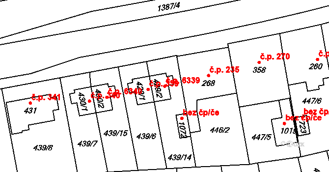 Prštné 6339, Zlín na parcele st. 429/2 v KÚ Prštné, Katastrální mapa