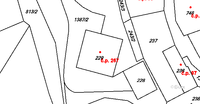 Divišov 267 na parcele st. 229 v KÚ Divišov u Benešova, Katastrální mapa