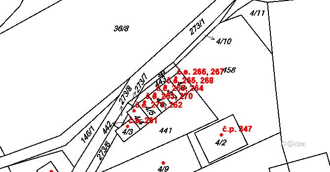 Staré Hory 265,268, Jihlava na parcele st. 4/7 v KÚ Staré Hory, Katastrální mapa