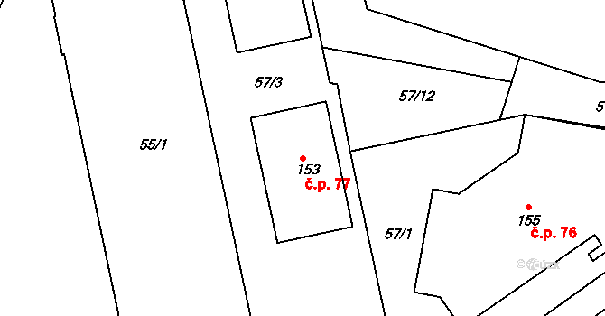 Kotojedy 77, Kroměříž na parcele st. 153 v KÚ Kotojedy, Katastrální mapa