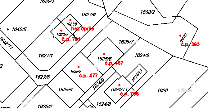 Petřkovice 487, Ostrava na parcele st. 1625/6 v KÚ Petřkovice u Ostravy, Katastrální mapa