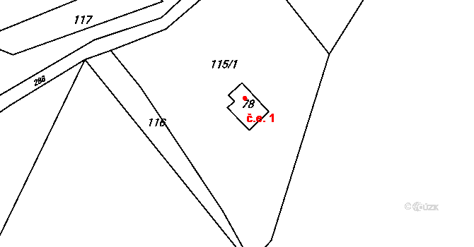 Černvír 1 na parcele st. 78 v KÚ Černvír, Katastrální mapa