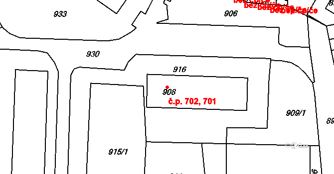 Brumov 701,702, Brumov-Bylnice na parcele st. 908 v KÚ Brumov, Katastrální mapa