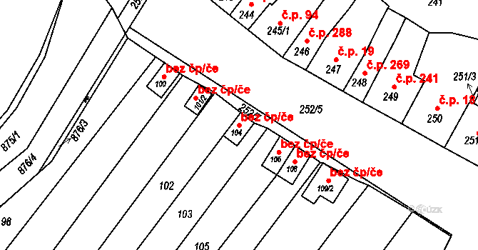 Majetín 47349158 na parcele st. 104 v KÚ Majetín, Katastrální mapa