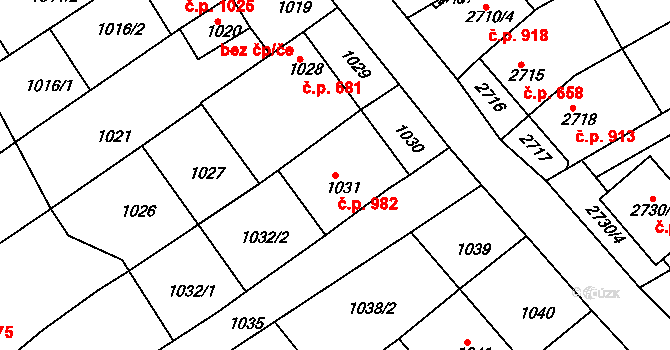 Nivnice 982 na parcele st. 1031 v KÚ Nivnice, Katastrální mapa