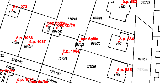 Rosice 49108158 na parcele st. 1075/3 v KÚ Rosice u Brna, Katastrální mapa