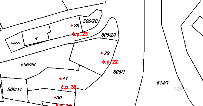 Patokryje 22 na parcele st. 29 v KÚ Patokryje, Katastrální mapa