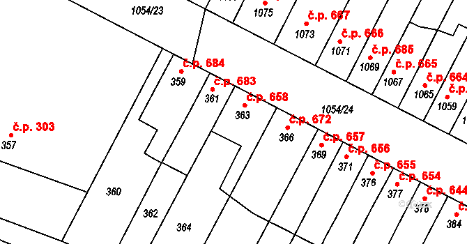 Bučovice 658 na parcele st. 363 v KÚ Bučovice, Katastrální mapa