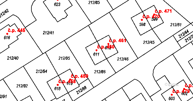 Počaply 460, Králův Dvůr na parcele st. 611 v KÚ Počaply, Katastrální mapa