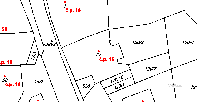 Čachrov 15 na parcele st. 87 v KÚ Čachrov, Katastrální mapa