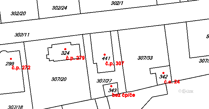 Velká Ves 307, Broumov na parcele st. 441 v KÚ Velká Ves u Broumova, Katastrální mapa