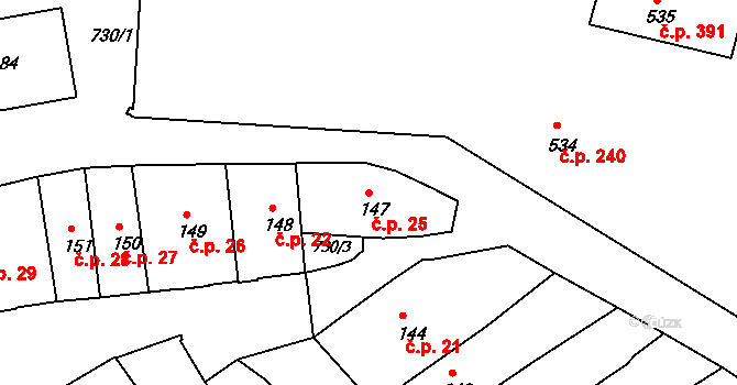 Broumov 25 na parcele st. 147 v KÚ Broumov, Katastrální mapa