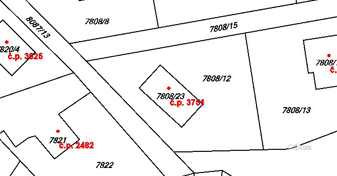 Frýdek 3751, Frýdek-Místek na parcele st. 7808/23 v KÚ Panské Nové Dvory, Katastrální mapa