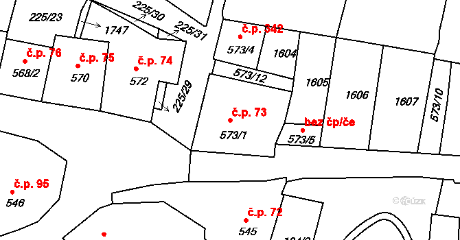 Plešivec 73, Český Krumlov na parcele st. 573/1 v KÚ Český Krumlov, Katastrální mapa
