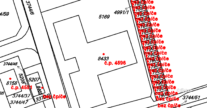 Kroměříž 4596 na parcele st. 8433 v KÚ Kroměříž, Katastrální mapa