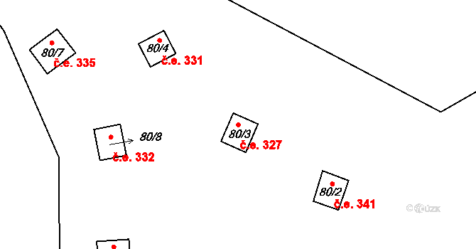 Lipno 327, Líšťany na parcele st. 80/3 v KÚ Těchoděly, Katastrální mapa