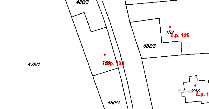 Holedeč 133 na parcele st. 158/1 v KÚ Holedeč, Katastrální mapa