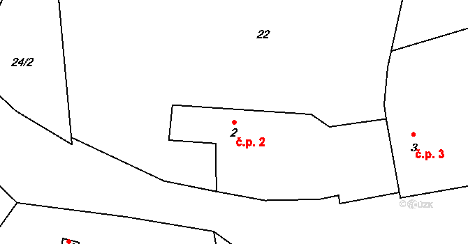 Chynín 2, Čížkov na parcele st. 2 v KÚ Chynín, Katastrální mapa