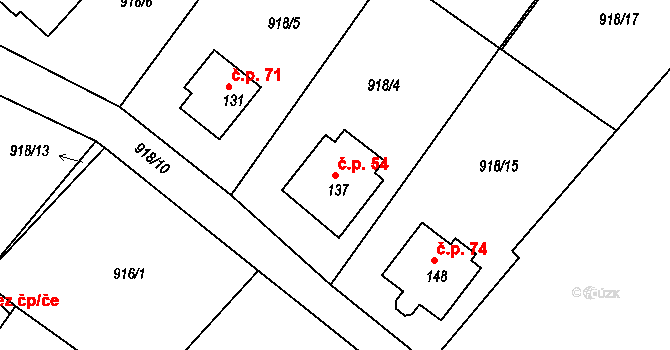 Malčín 54 na parcele st. 137 v KÚ Malčín, Katastrální mapa