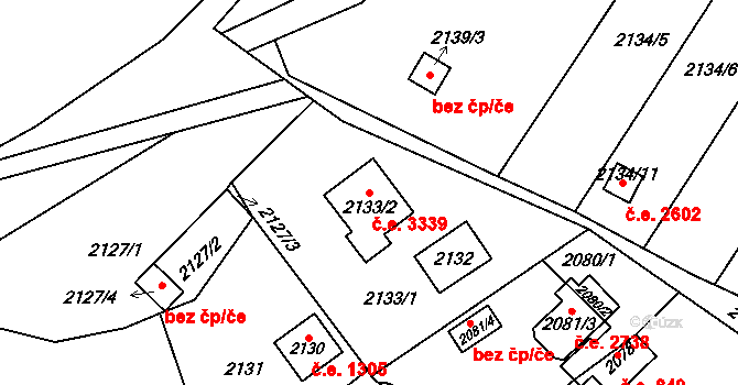 Bolevec 3339, Plzeň na parcele st. 2133/2 v KÚ Bolevec, Katastrální mapa