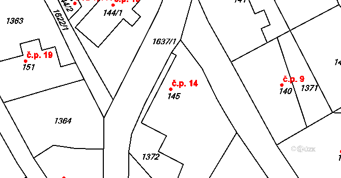 Lipiny 14, Bolehošť na parcele st. 145 v KÚ Bolehošť, Katastrální mapa