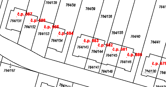 Štěnovice 683 na parcele st. 764/143 v KÚ Štěnovice, Katastrální mapa