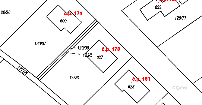 Dobrotice 178, Holešov na parcele st. 627 v KÚ Dobrotice, Katastrální mapa