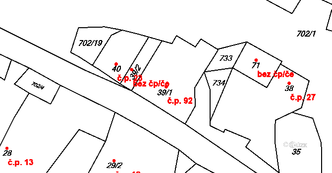 Bohuslavice 92 na parcele st. 39/1 v KÚ Bohuslavice u Konice, Katastrální mapa
