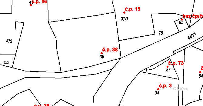 Hobšovice 88 na parcele st. 39 v KÚ Hobšovice, Katastrální mapa