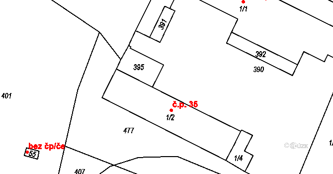 Dobronice 35, Tavíkovice na parcele st. 1/2 v KÚ Dobronice, Katastrální mapa