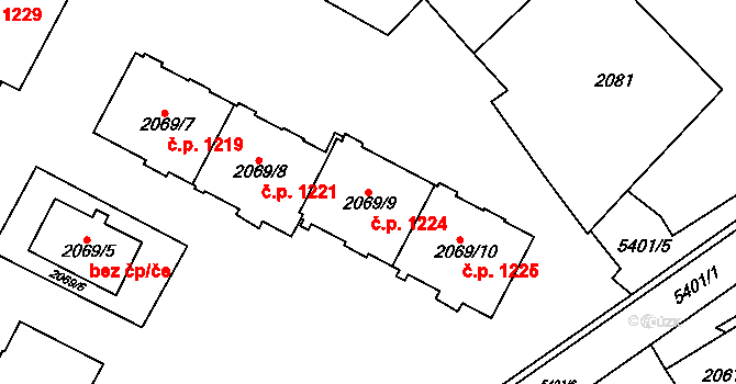 Znojmo 1224 na parcele st. 2069/9 v KÚ Znojmo-město, Katastrální mapa