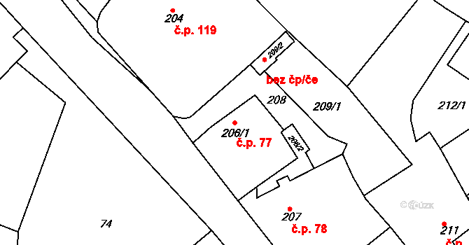Konice 77, Znojmo na parcele st. 206/1 v KÚ Konice u Znojma, Katastrální mapa