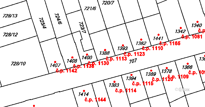 Kojetín I-Město 1113, Kojetín na parcele st. 1388 v KÚ Kojetín, Katastrální mapa