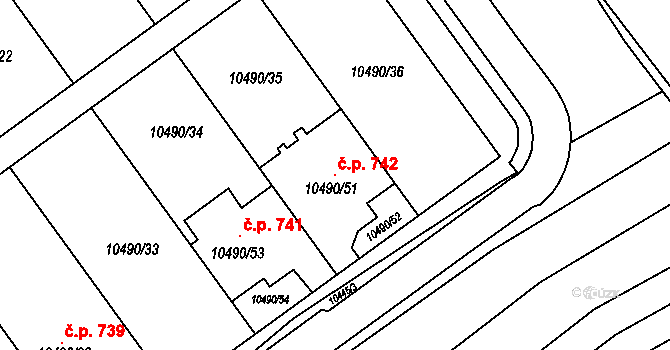 Šitbořice 742 na parcele st. 10490/51 v KÚ Šitbořice, Katastrální mapa