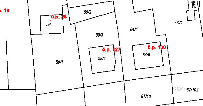 Lysůvky 127, Frýdek-Místek na parcele st. 59/4 v KÚ Lysůvky, Katastrální mapa