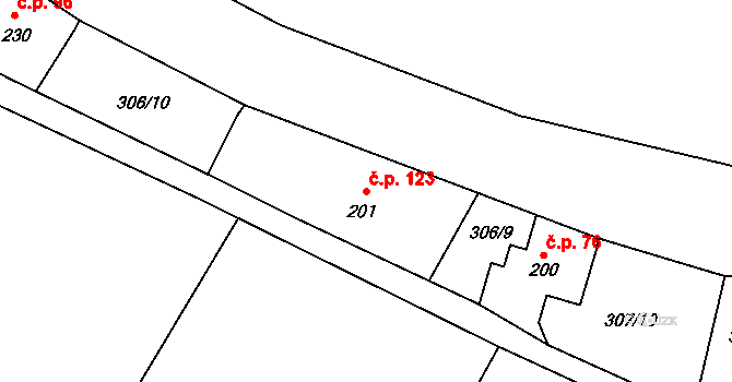 Bratříkov 123, Pěnčín na parcele st. 201 v KÚ Bratříkov, Katastrální mapa