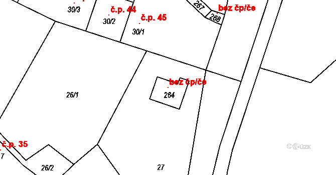 Chabařovice 121391159 na parcele st. 264 v KÚ Roudníky, Katastrální mapa