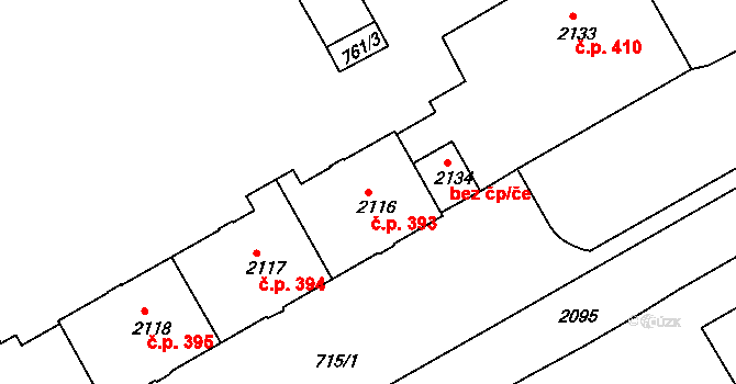 Lyžbice 393, Třinec na parcele st. 2116 v KÚ Lyžbice, Katastrální mapa
