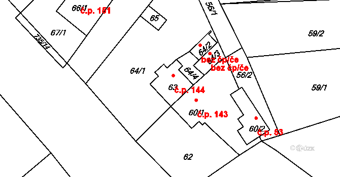 Jestřebí 144 na parcele st. 63 v KÚ Jestřebí u České Lípy, Katastrální mapa