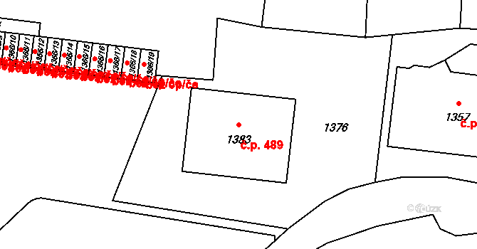 Vrbno pod Pradědem 489 na parcele st. 1383 v KÚ Vrbno pod Pradědem, Katastrální mapa