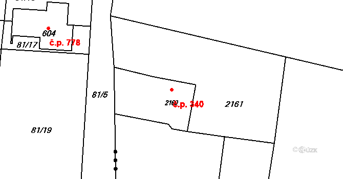 Horní Těrlicko 340, Těrlicko na parcele st. 2160 v KÚ Horní Těrlicko, Katastrální mapa