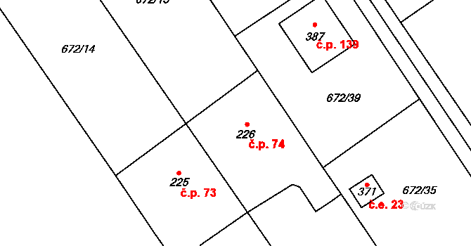 Žernovka 74, Mukařov na parcele st. 226 v KÚ Žernovka, Katastrální mapa