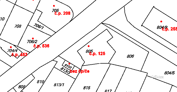 Dačice V 125, Dačice na parcele st. 805 v KÚ Dačice, Katastrální mapa