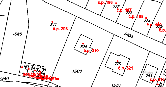 Hostomice 310 na parcele st. 524 v KÚ Hostomice nad Bílinou, Katastrální mapa