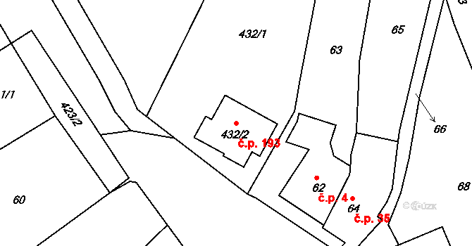Klepačov 193, Blansko na parcele st. 432/2 v KÚ Klepačov, Katastrální mapa