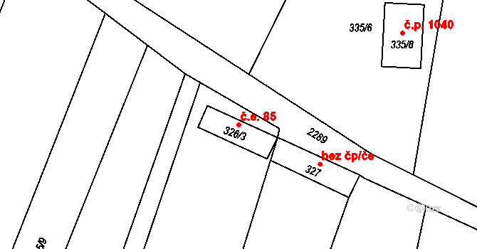 Velká Bystřice 85 na parcele st. 326/3 v KÚ Velká Bystřice, Katastrální mapa