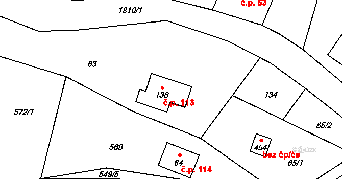 Krompach 113 na parcele st. 136 v KÚ Krompach, Katastrální mapa