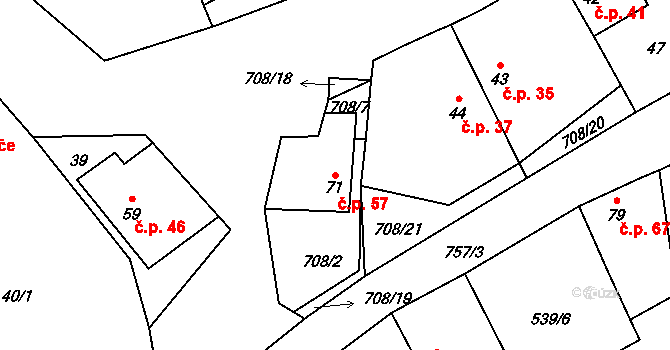 Vrbka 57, Budyně nad Ohří na parcele st. 71 v KÚ Vrbka u Roudníčku, Katastrální mapa